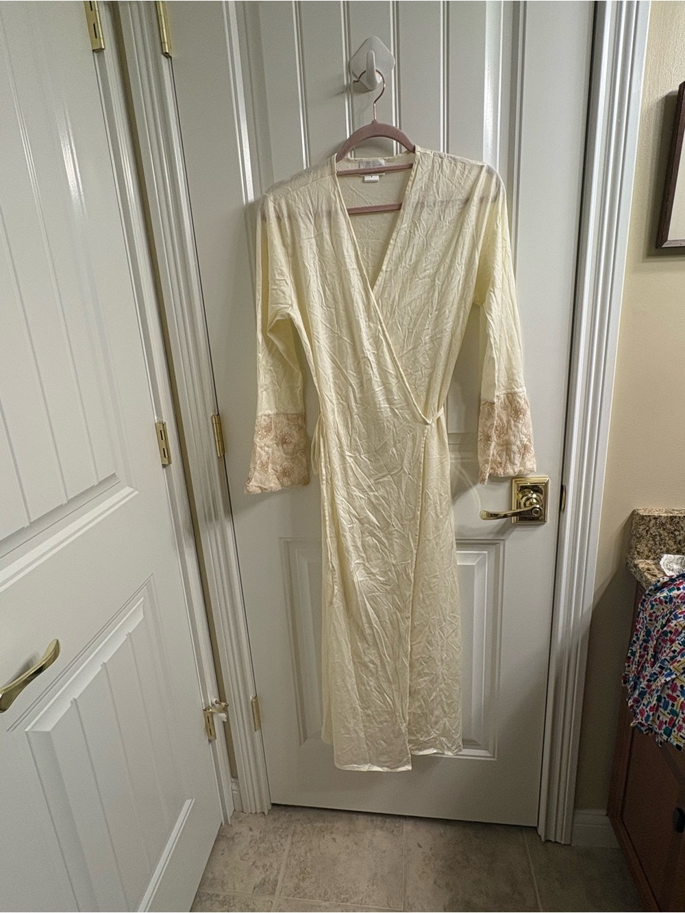 Hanro Switzerland Ivory Cream Cotton Luxury Bath Dressing Robe M READ